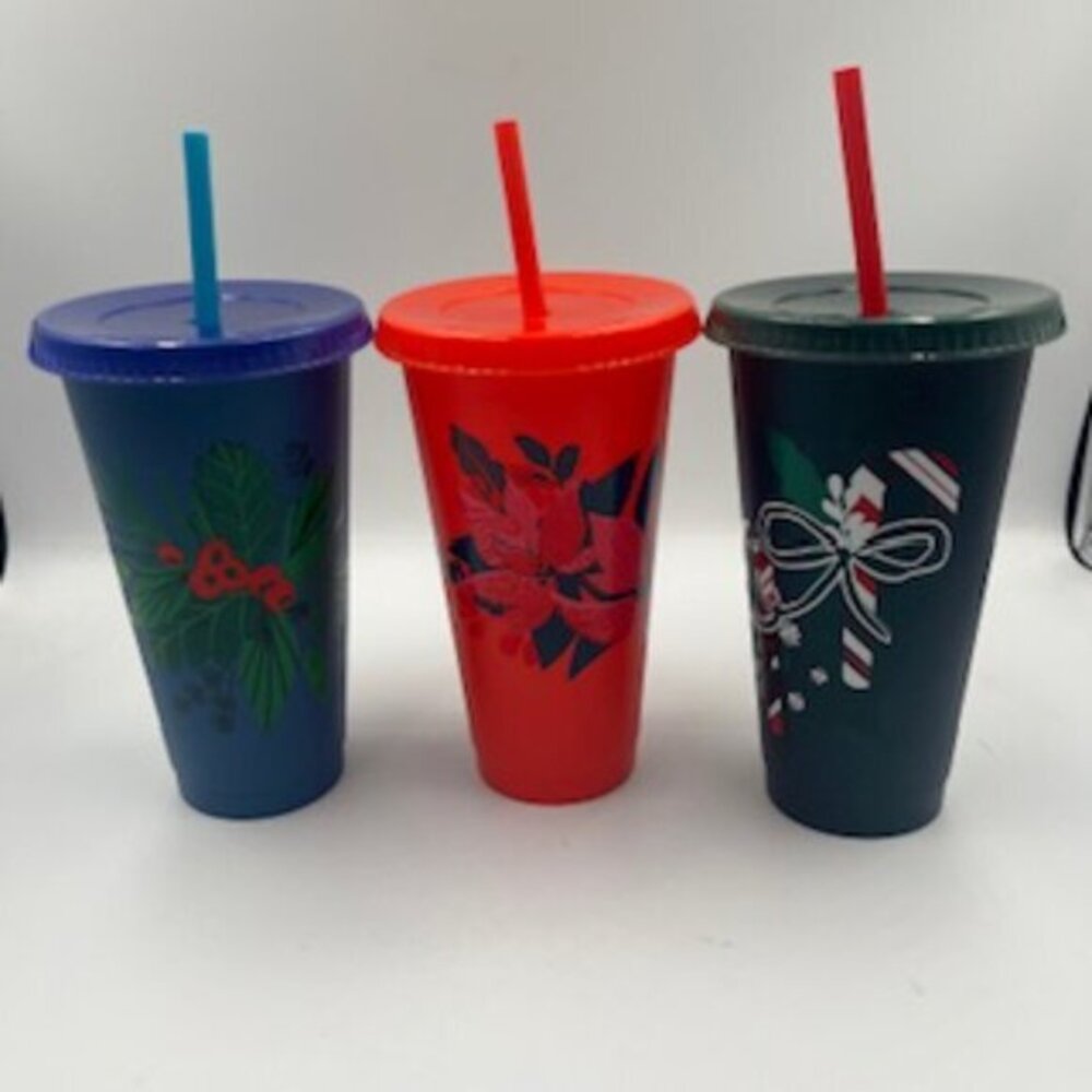 Starbucks Christmas Cold Cups Venti 24‎ oz Holiday Tumblers With Lids And Straws